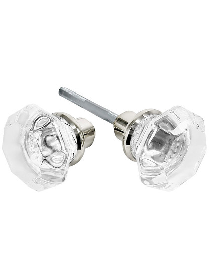 Pair of Octagonal Glass Door Knobs with Polished Nickel Shank.